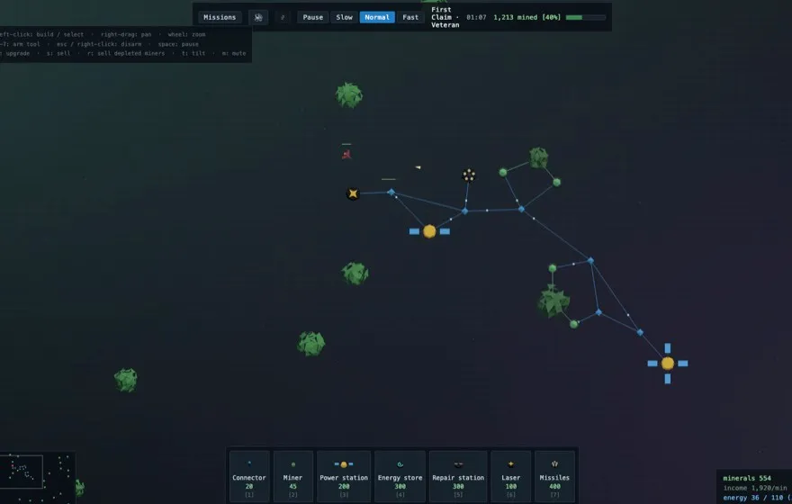 Relay: a dark space strategy game of miners and connectors strung between asteroids.
